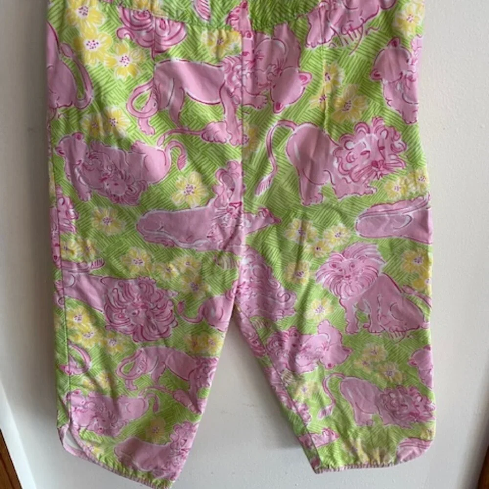 LILLY PULITZER Lion Cub Loungin' Lions  Pink Green Elastic Waist Pants G…